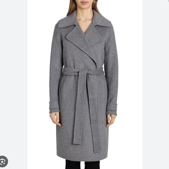 badgley mischka wool belted coat - Picture 1 of 7